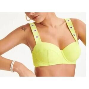 DKNY Balconete Underwire Swim Bikini Neon Citron Yellow Top Small NWT